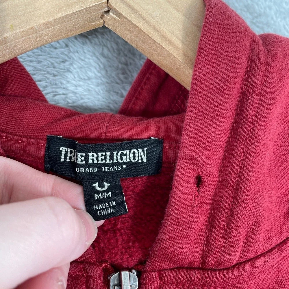 True Religion Zip Up Hoodie Mens Medium Red Buddha World Tour‎ Graphic Y2K Style